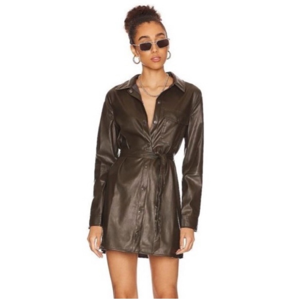 Sanctuary Olive Green Leather Faux Leather Dress Size small
